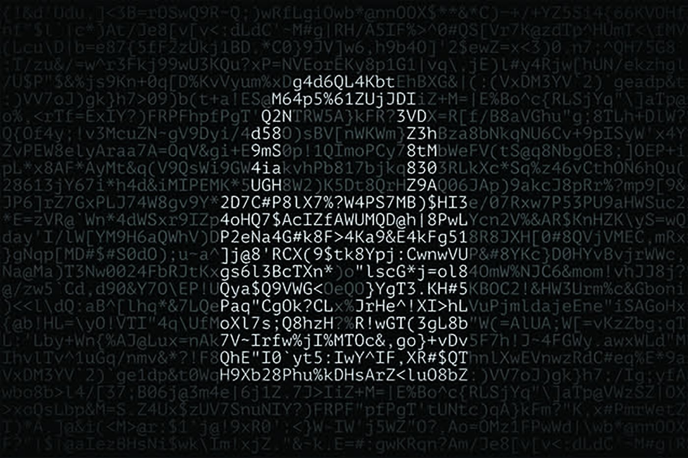 White silhouette of padlock made from different letters, numbers and special symbols. Concept of password-protected digital data and information security, computer technology