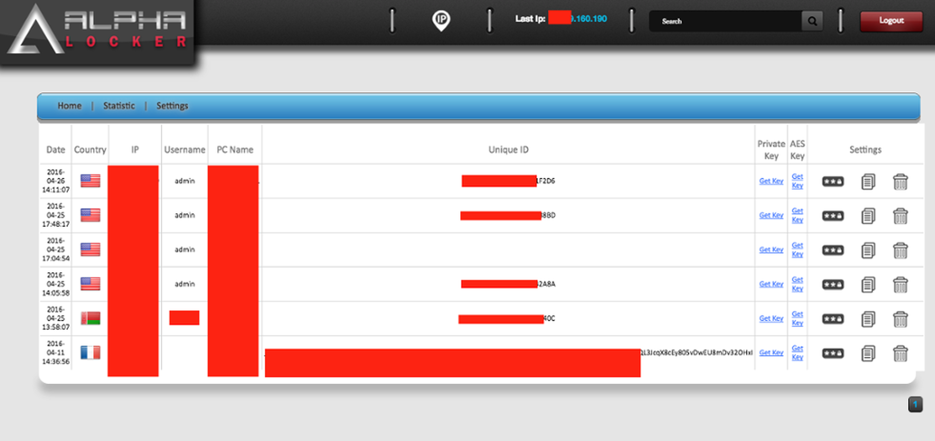AlphaLocker admin panel image