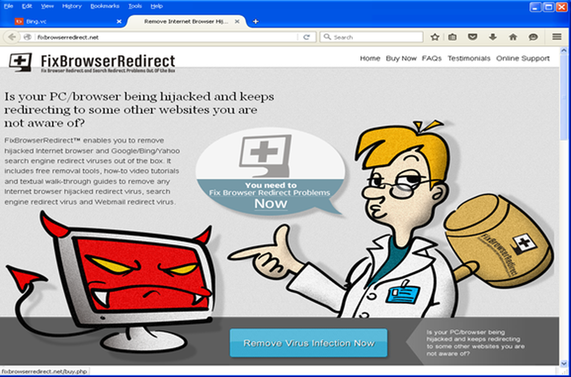 Browser hijacking malware Bing.vc. was found to be redirecting users to this advertisement.