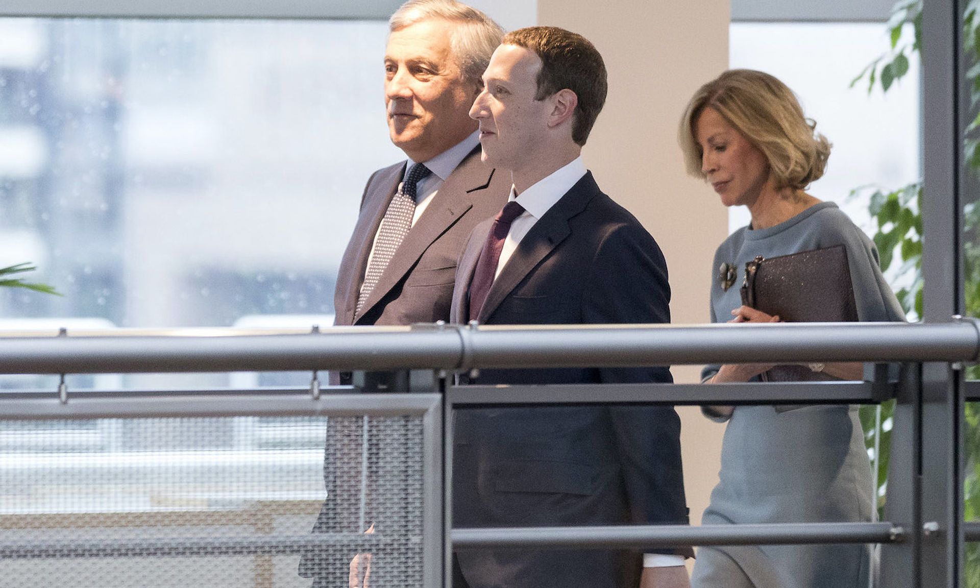 President of the European Parliament Antonio Tajani (L) welcomes Facebook chief Mark Zuckerberg (R) prior to a 2018 meeting about the use of personal data of Facebook EU users. Now, the failure of the Privacy Shield framework introduces new concerns among U.S. companies about handling of data about European citizens. (Thierry Monasse/Corbis via Get...