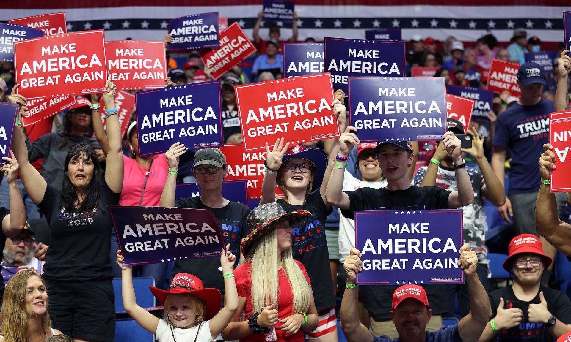 Trump supporters at a rally in Tulsa in June. In a coordinated attack on Reddit, hackers vandalized moderator accounts with pro-Trump messaging.
(Photo by Win McNamee/Getty Images)