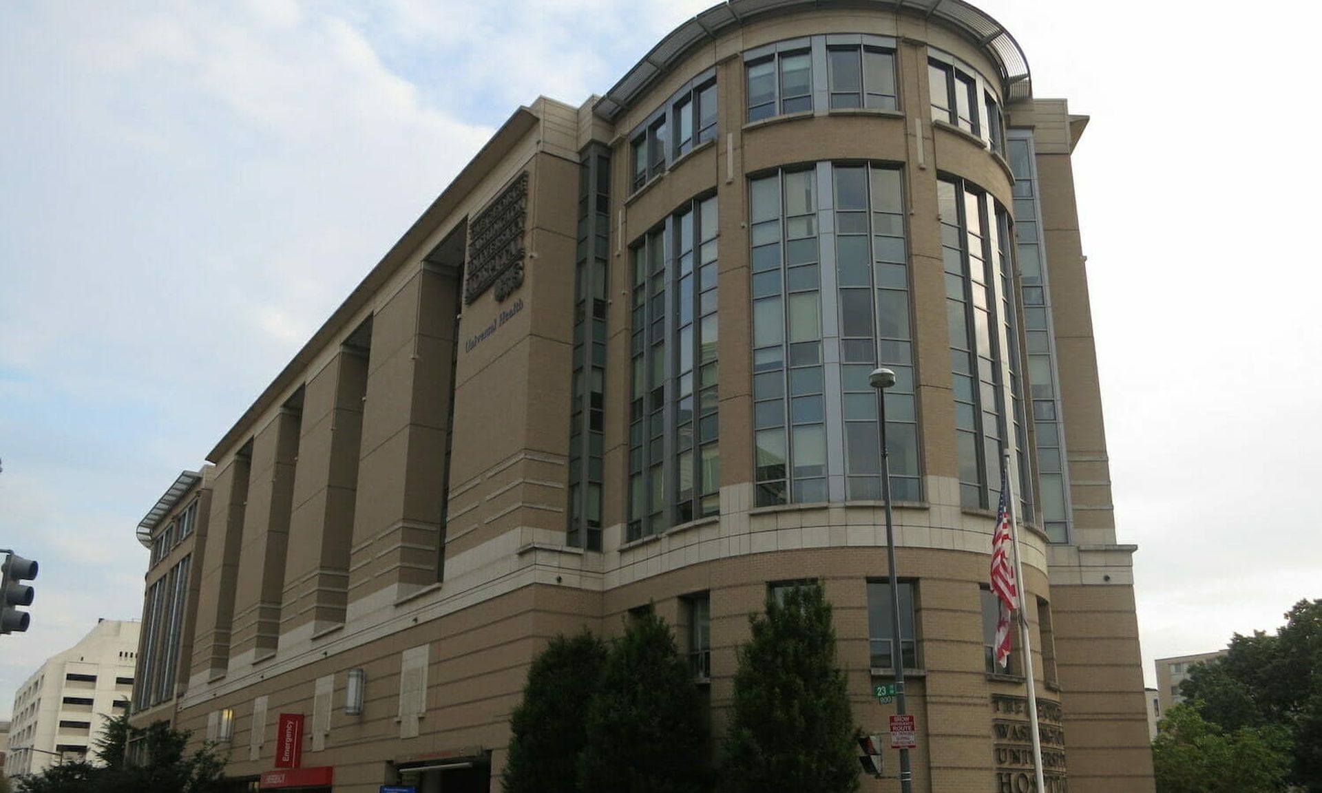 The George Washington University Hospital, seen here, has been jointly owned and operated by a partnership between a subsidiary of Universal Health Services and the George Washington University. UHS confirmed that some of its hospitals are dealing with an ongoing, unspecified cyberattack, though it did not specify which. (Marcus Qwerty/Creative Com...