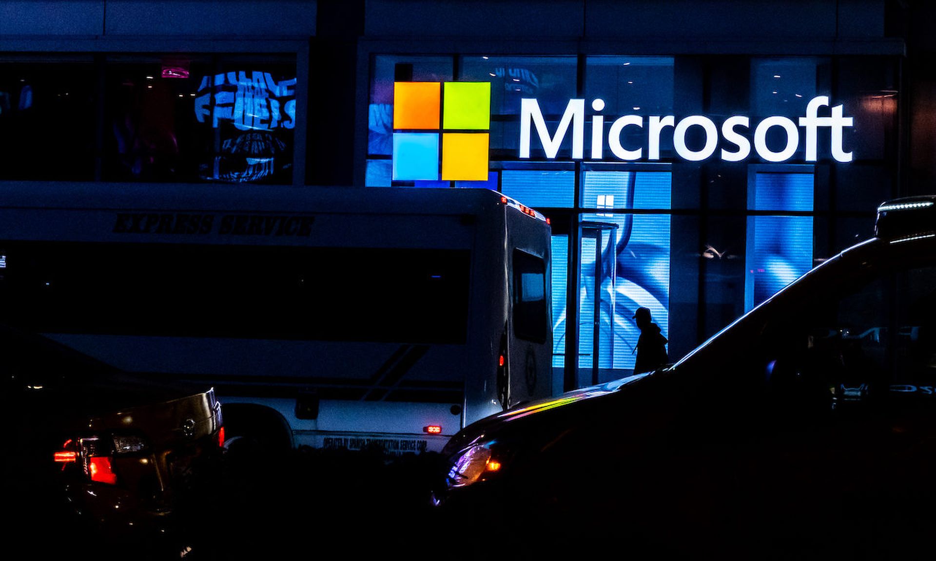 A signage of Microsoft is seen on March 13, 2020 in New York City. Reports emerged that hackers targeting  Microsoft Exchange bugs may have obtained sensitive information about the vulnerabilities through a leak of details shared with various security partners. (Jeenah Moon/Getty Images)