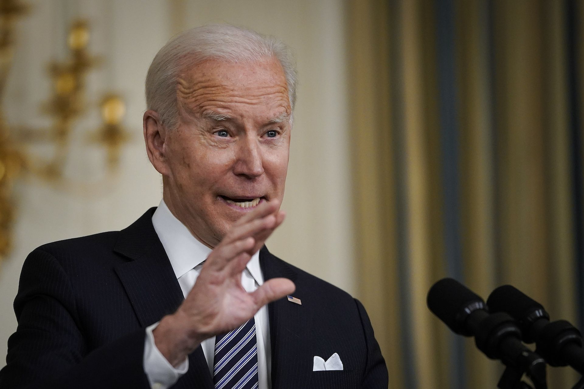 U.S. President Joe Biden delivers remarks in the State Dining Room of the White House on March 15, 2021 in Washington, DC. The administration spoke about response efforts to recent cyber attacks, including those tied to SolarWinds and the Microsoft Exchange Server (Drew Angerer/Getty Images)