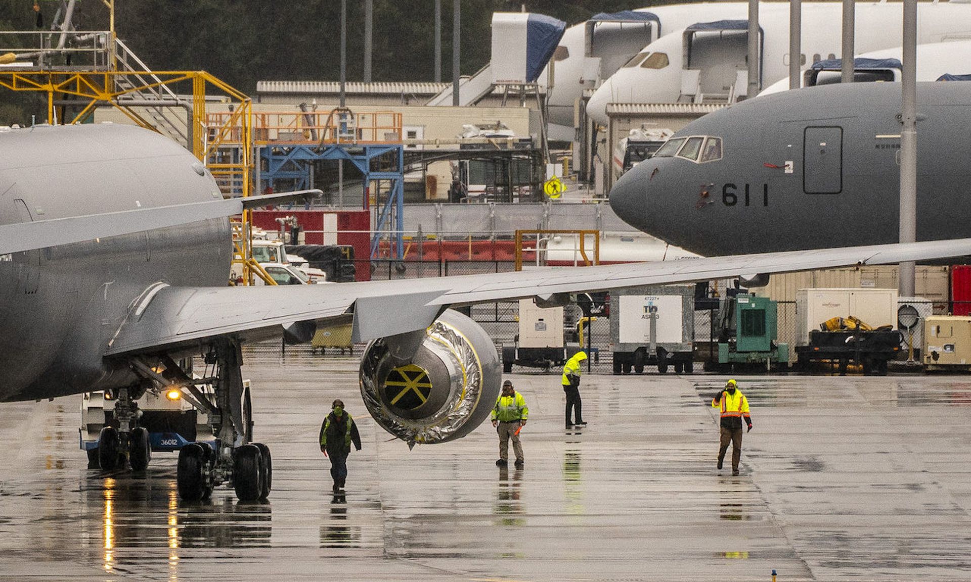 Boeing KC-46A Pegasus aerial refueling jet built for the U.S. Air Force at Boeing&#8217;s airplane production facility on February 22, 2021 in Everett, Washington. (Photo by David Ryder/Getty Images)