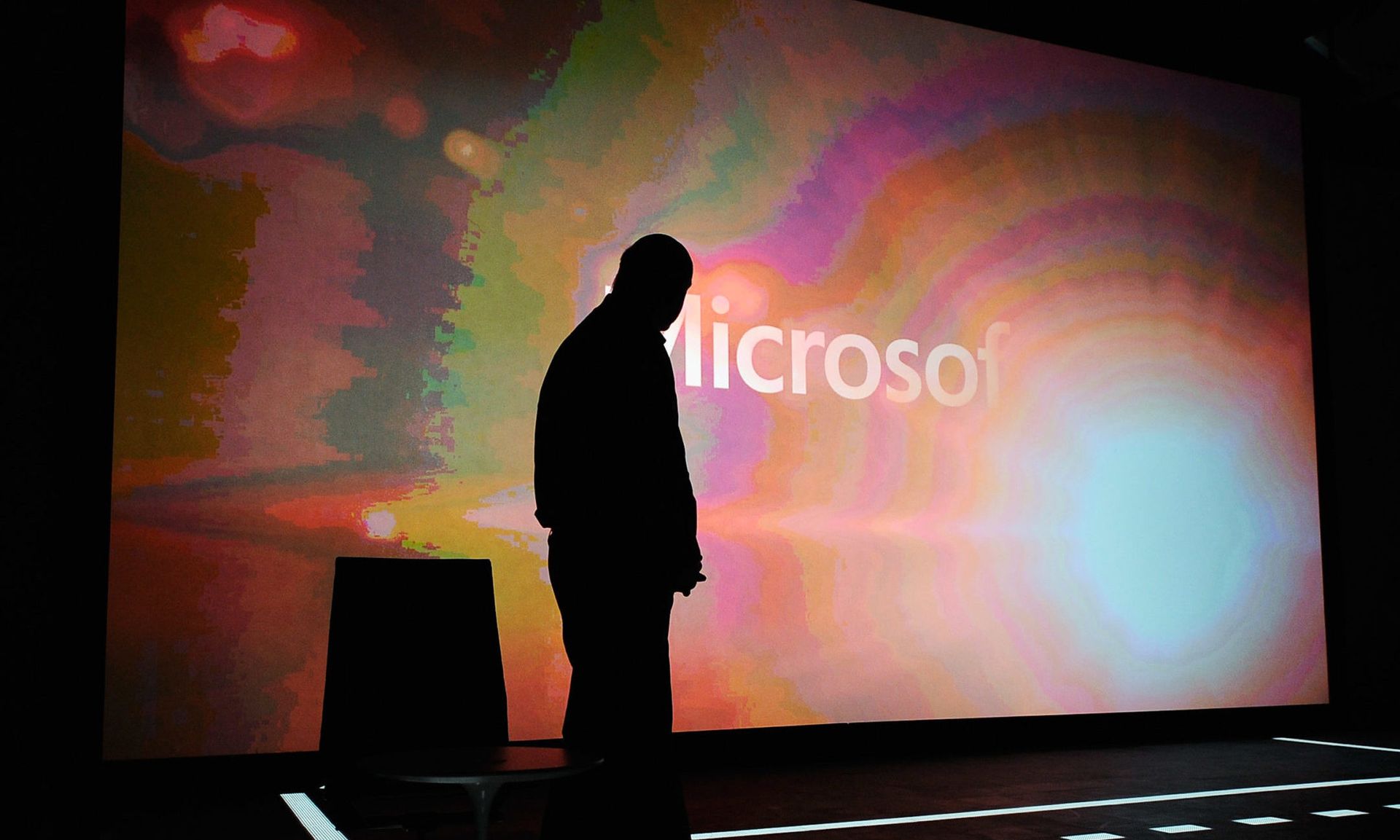 Microsoft prepares for a news conference t in Los Angeles, California. (Photo by Kevork Djansezian/Getty Images)