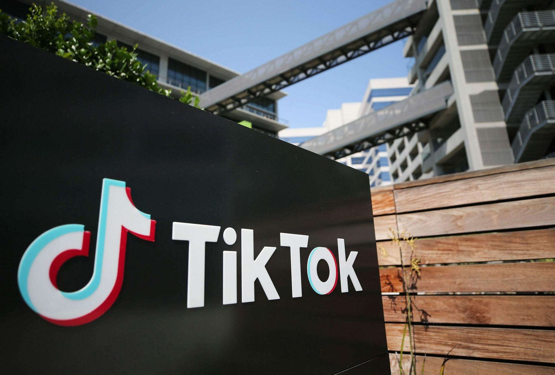 The TikTok logo is displayed outside a TikTok office on August 27, 2020 in Culver City, California. The Chinese-owned company is reportedly set to announce the sale of U.S. operations of its popular social media app in the coming weeks following threats of a shutdown by the Trump administration. (Photo by Mario Tama/Getty Images)