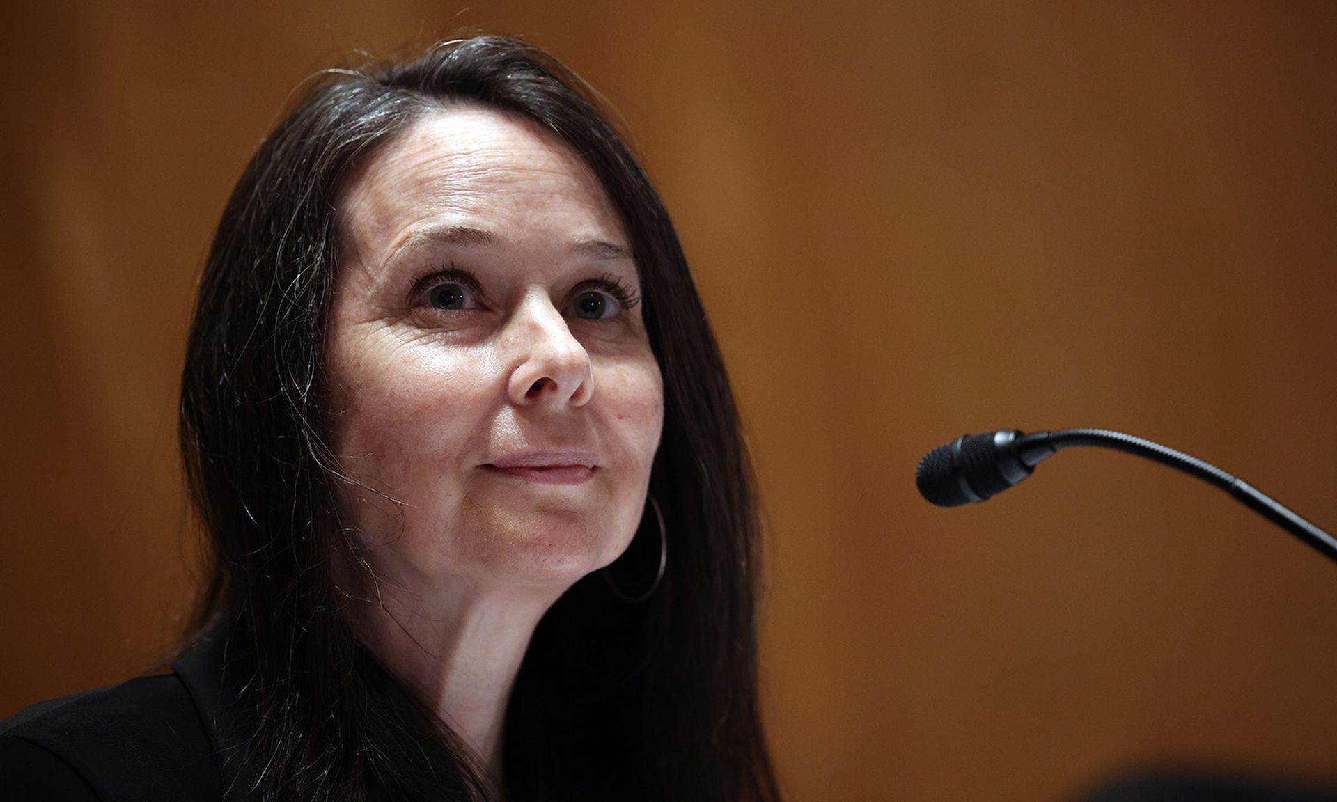 Jen Easterly speaks during her June 10, 2021, Senate confirmation hearing to head Homeland Security&#8217;s Cybersecurity and Infrastructure Security Agency in Washington. (Kevin Dietsch/Getty Images)