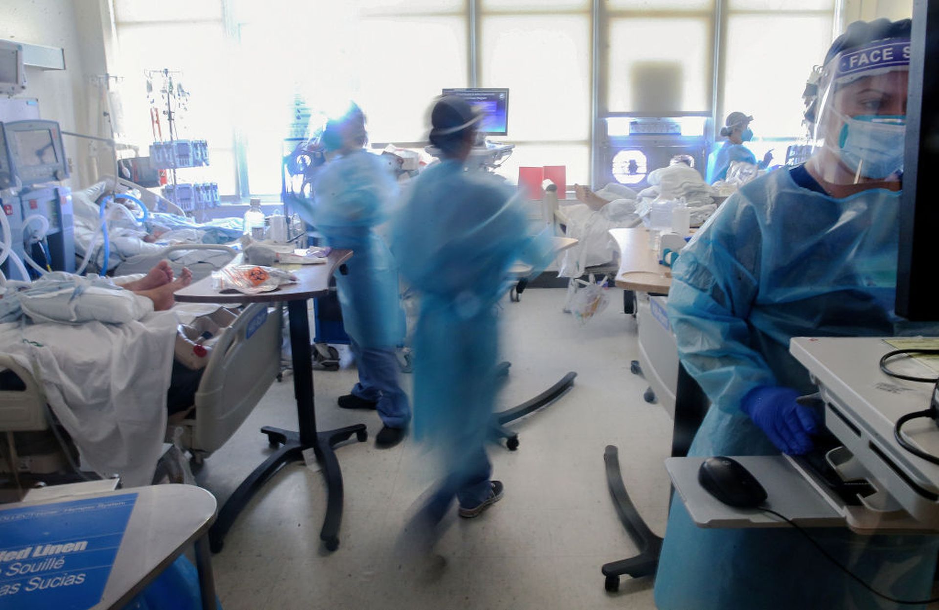 Clinicians care for COVID-19 patients in a makeshift ICU (Intensive Care Unit) at Harbor-UCLA Medical Center on Jan. 21, 2021, in Torrance, Calif. Patient safety is a concern when health systems suffer a cyberattack. (Photo by Mario Tama/Getty Images)