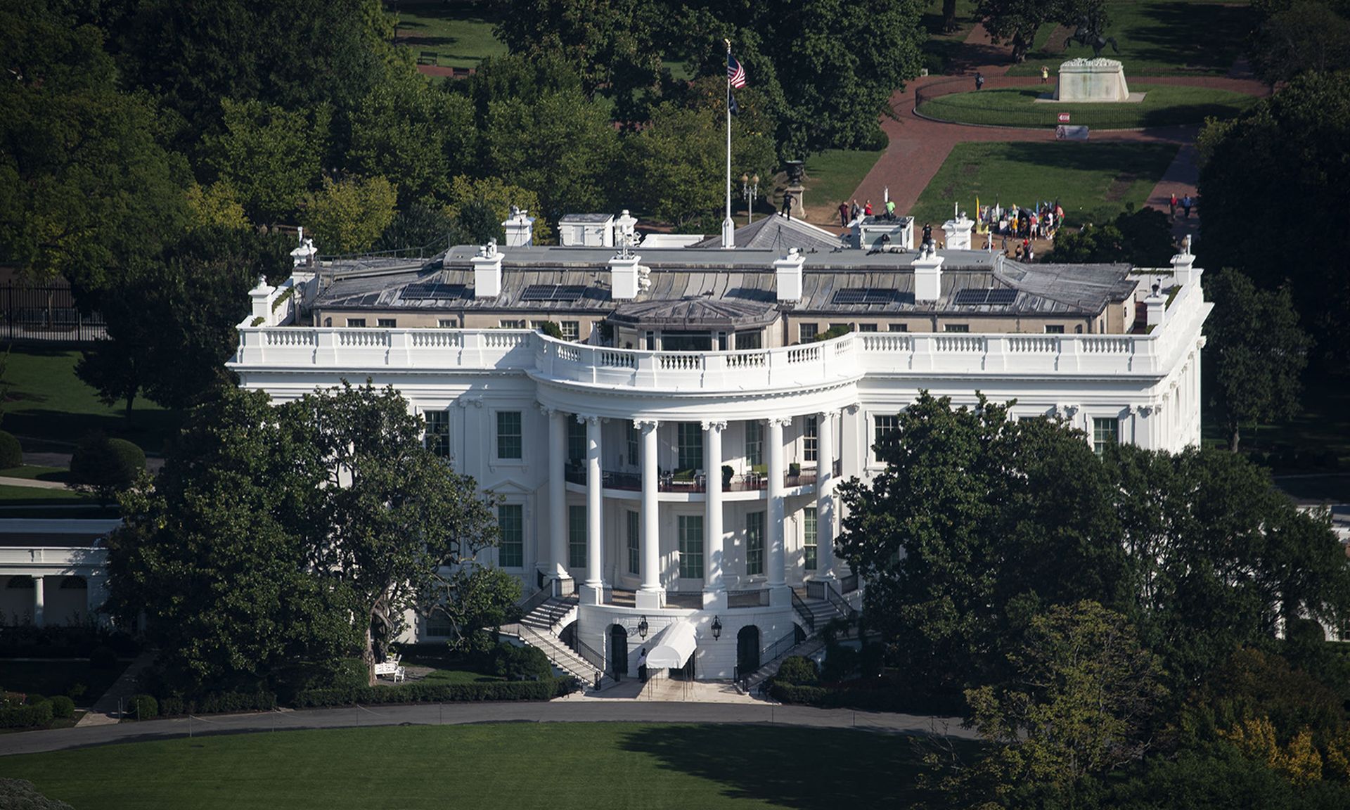 The White House, seen from atop the Washington Monument on Sept. 19, 2021, in Washington. (Photo by Al Drago/Getty Images)