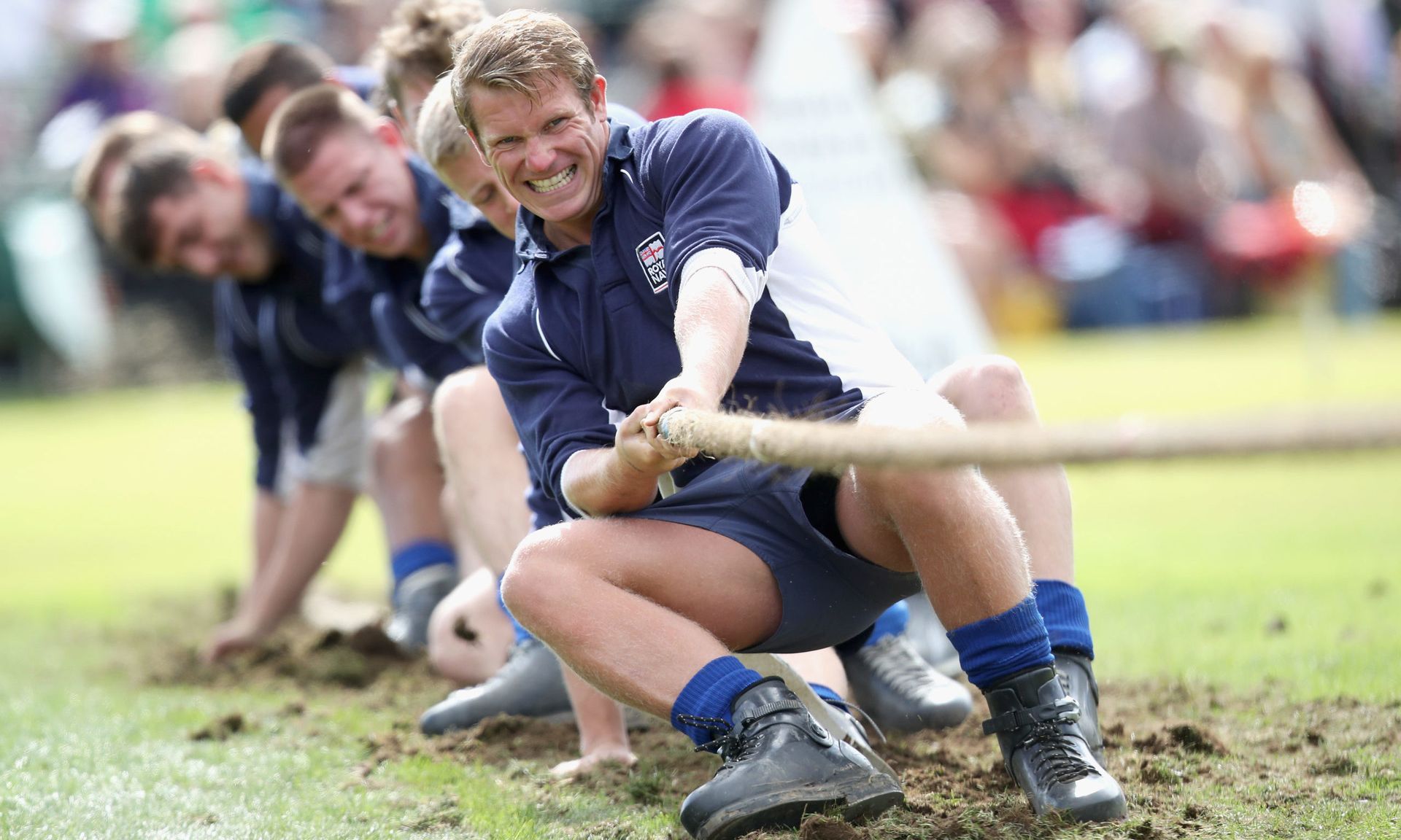 BRAEMAR, SCOTLAND &#8211; SEPTEMBER 02:  The Royal Navy team take part in the tug-o-war during the highland dancing competition at the 2017 Braemar Gathering at The Princess Royal and Duke of Fife Memorial Park on September 2, 2017 in Braemar, Scotland.  (Photo by Chris Jackson/Getty Images)