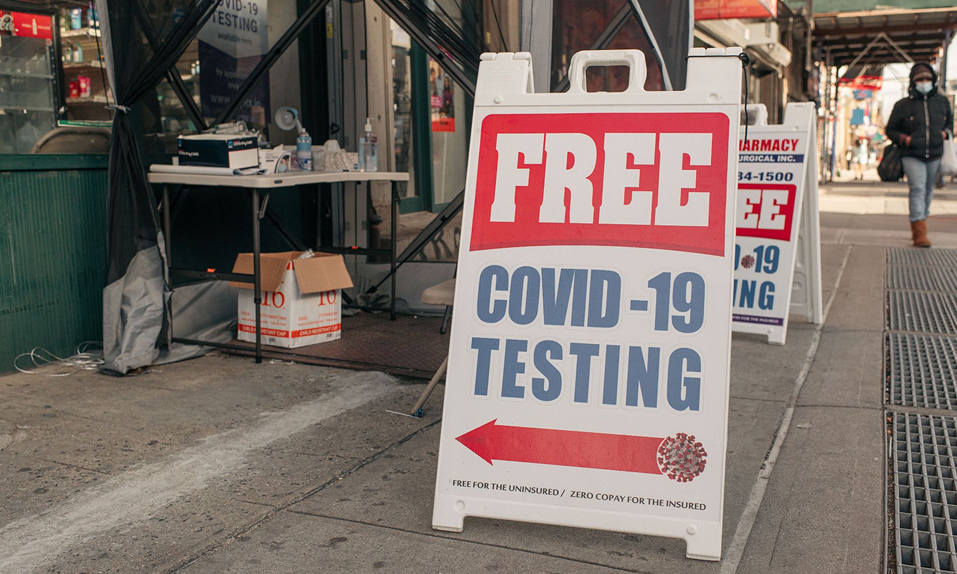 A COVID-19 testing location in Brooklyn on Jan. 10, 2022, in New York City. The GSA awarded another $100 million in cybersecurity investments for the federal government, including upgrading the Department of Homeland Security&#8217;s Information Sharing Network that was used heavily during the COVID-19 pandemic to share sensitive but unclassified d...