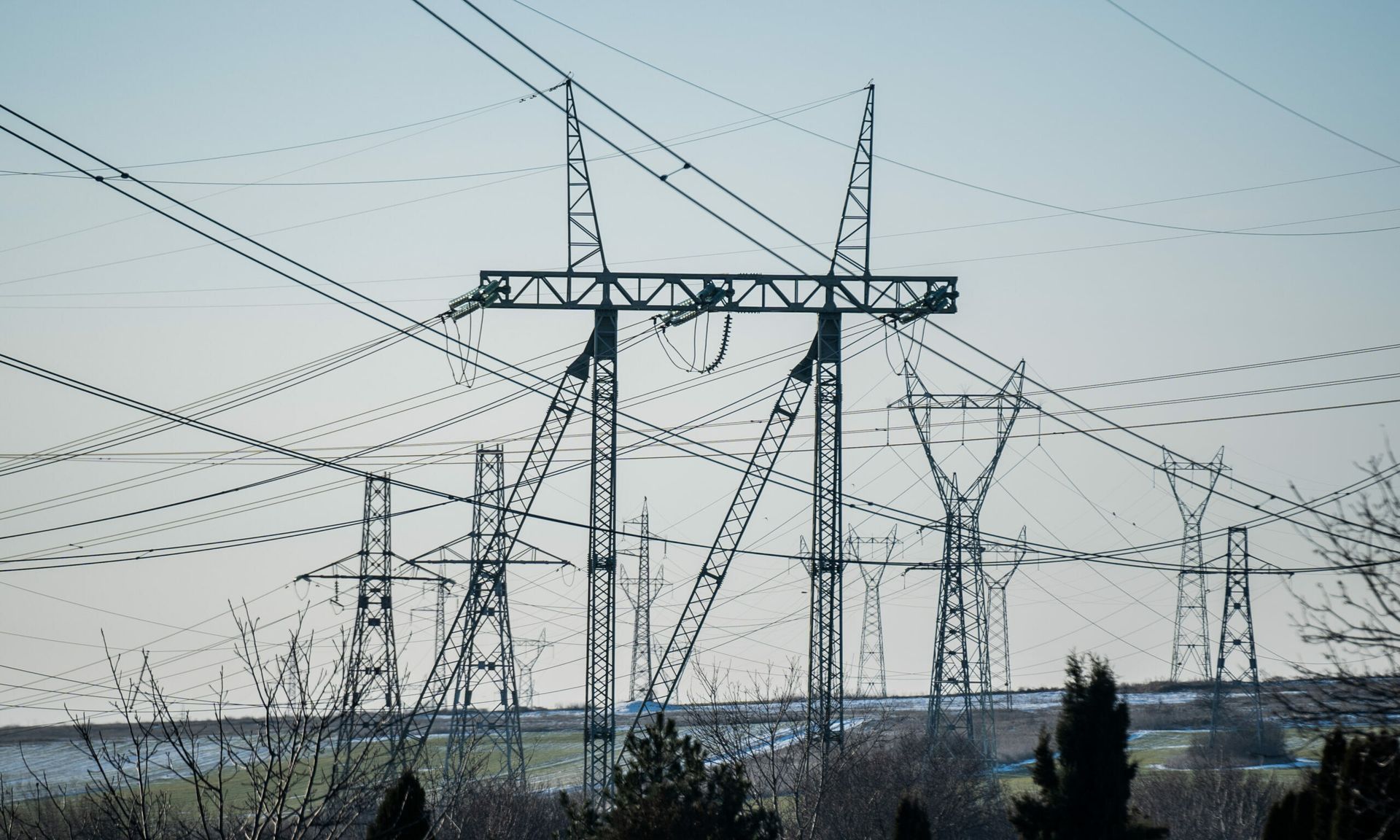 Power lines connected to the Suvorovo hydroelectric dam in Suvorovo, Bulgaria. (Photo by Hristo Rusev/Getty Images)