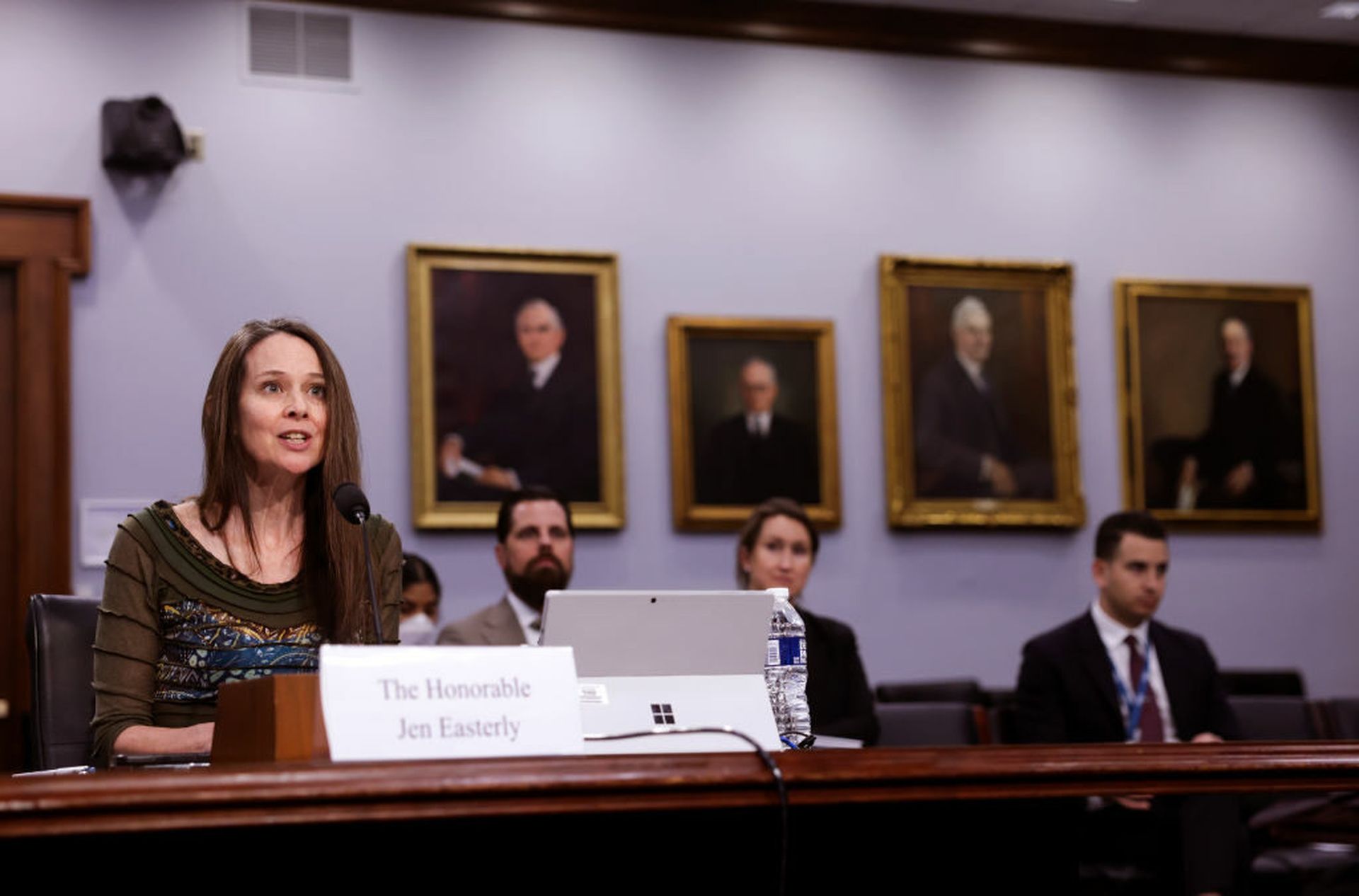 Cybersecurity and Infrastructure Security Agency (CISA) Director Jen Easterly testifies before a House Homeland Security Subcommittee on April 28, 2022, in Washington. At a House Homeland Security Committee hearing Tuesday, CISA Executive Director Eric Goldstein said the civilian federal government has made “tremendous progress” implementing a numb...