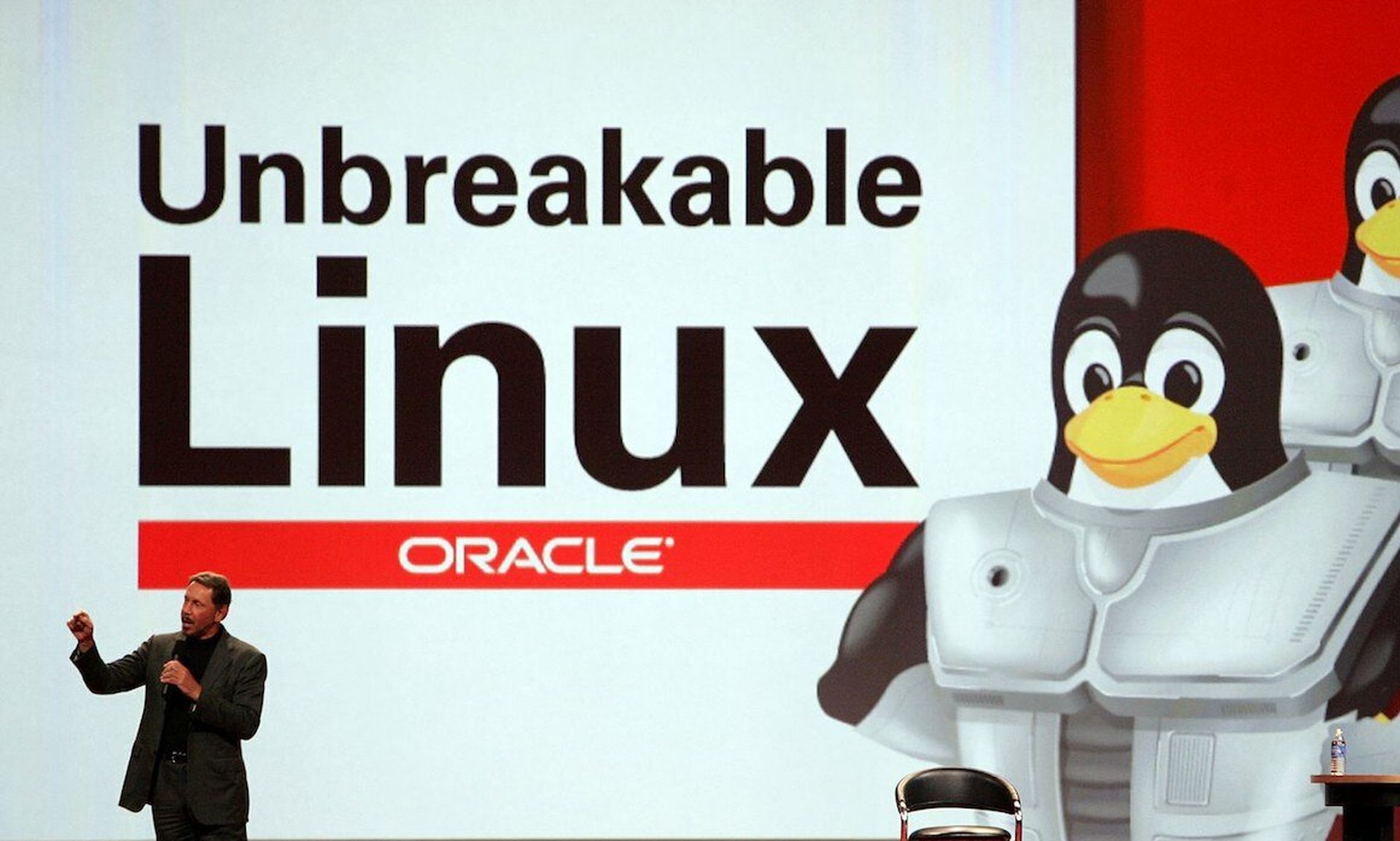 Oracle CEO Larry Ellison delivers a keynote address at the 2006 Oracle OpenWorld conference October 25, 2006 in San Francisco. Today’s columnist, Mike McGuire of Synopsys Software Integrity Group, says the Linux Foundation found that only a handful of developers maintain the vast majority of the most widely-used open source code. (Photo by Justin S...