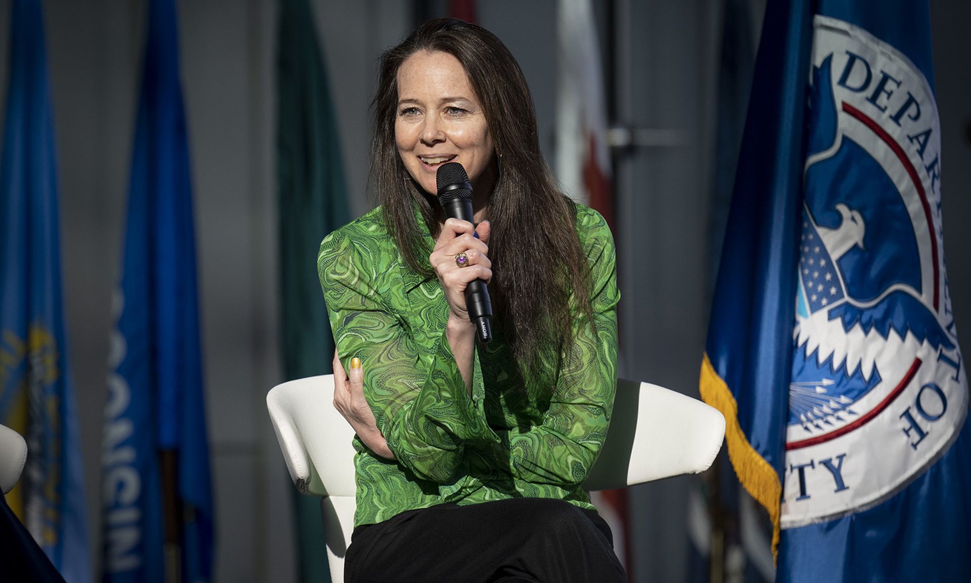 Jen Easterly, director of the Cybersecurity and Infrastructure Security Agency, participates in a Women&#8217;s History Month discussion on March 22, 2022, in Washington. (Benjamin Applebaum/DHS)