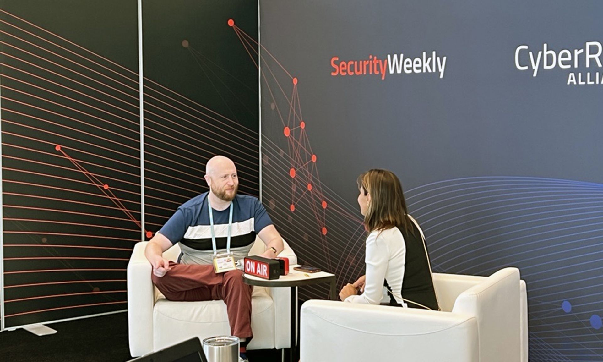 SC Media reporter Joe Uchill interviews an attendee at the RSA Conference in San Francisco.