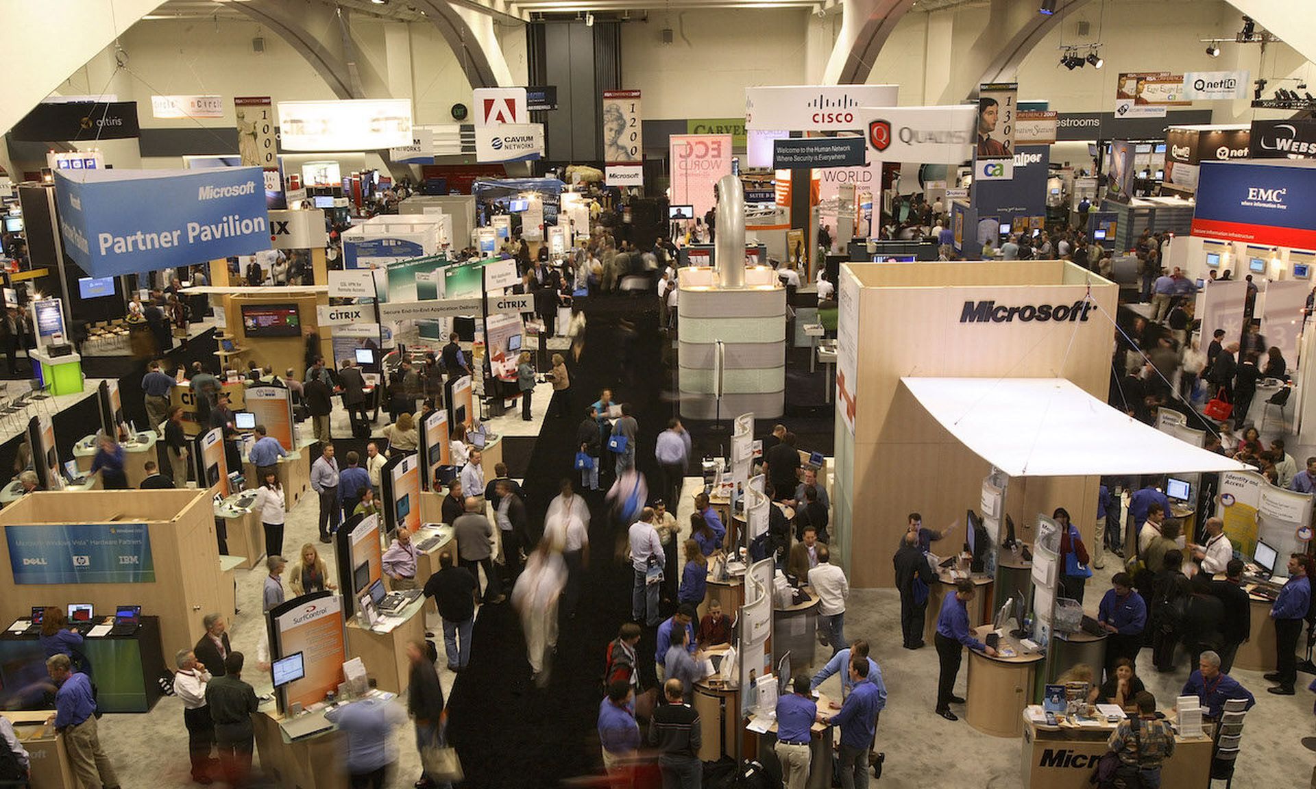 People are seen in the exhibit hall at the RSA Conference February 7, 2007, in San Francisco. Today’s columnist, Steve Nicol of Cigent Technologies, Inc., argues that many of the industry’s slogans have focused for decades on stopping the attackers: and that our strategy must change to locking down files with zero-trust to suit 2022.  (Photo by Dav...