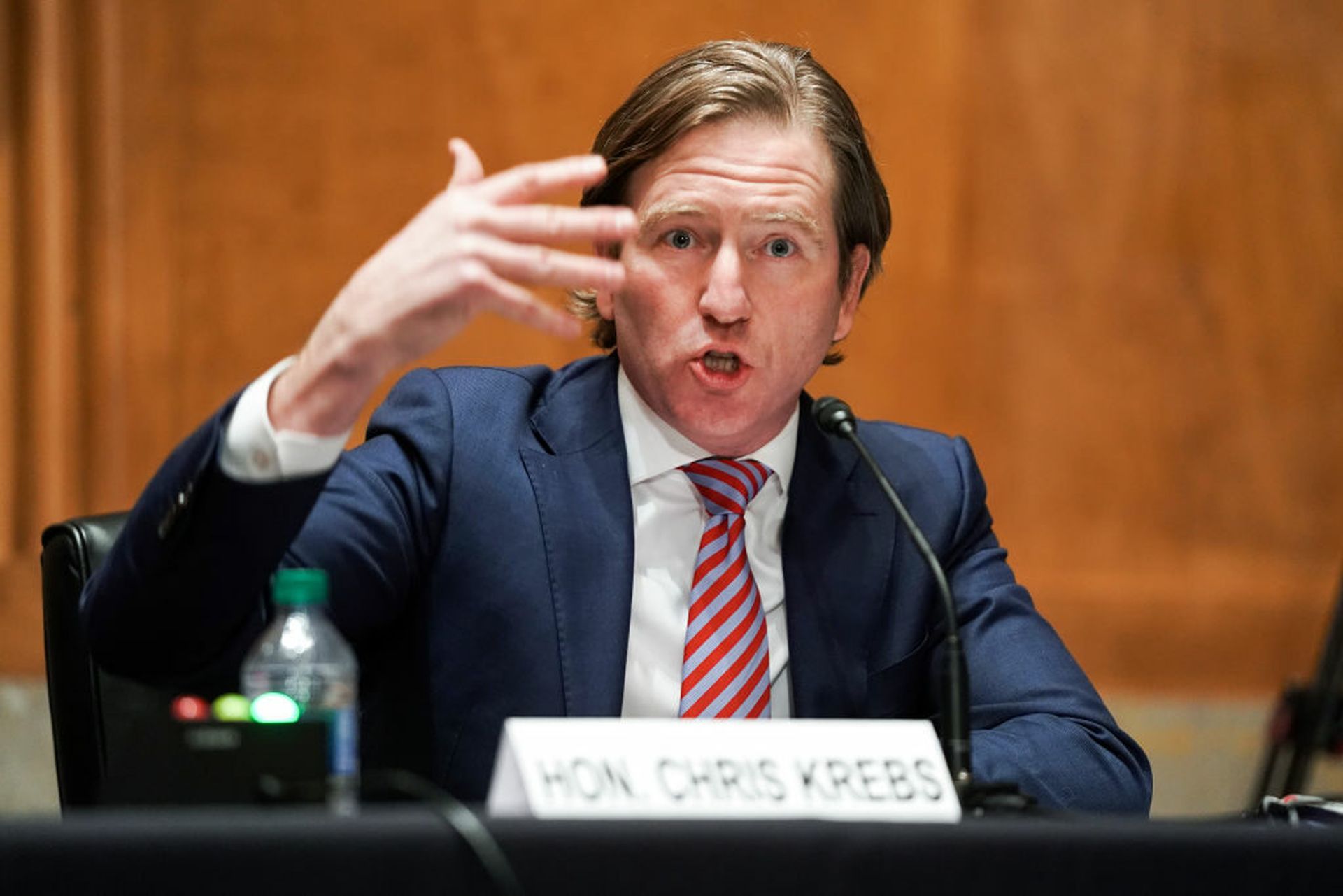 Chris Krebs, former director of the Cybersecurity and Infrastructure Security Agency, testifies during a Senate Homeland Security and Governmental Affairs Committee hearing. At the Black Hat conference in Las Vegas, Krebs said the problems plaguing digital security will continue to get worse until governments and private industry can fundamentally ...