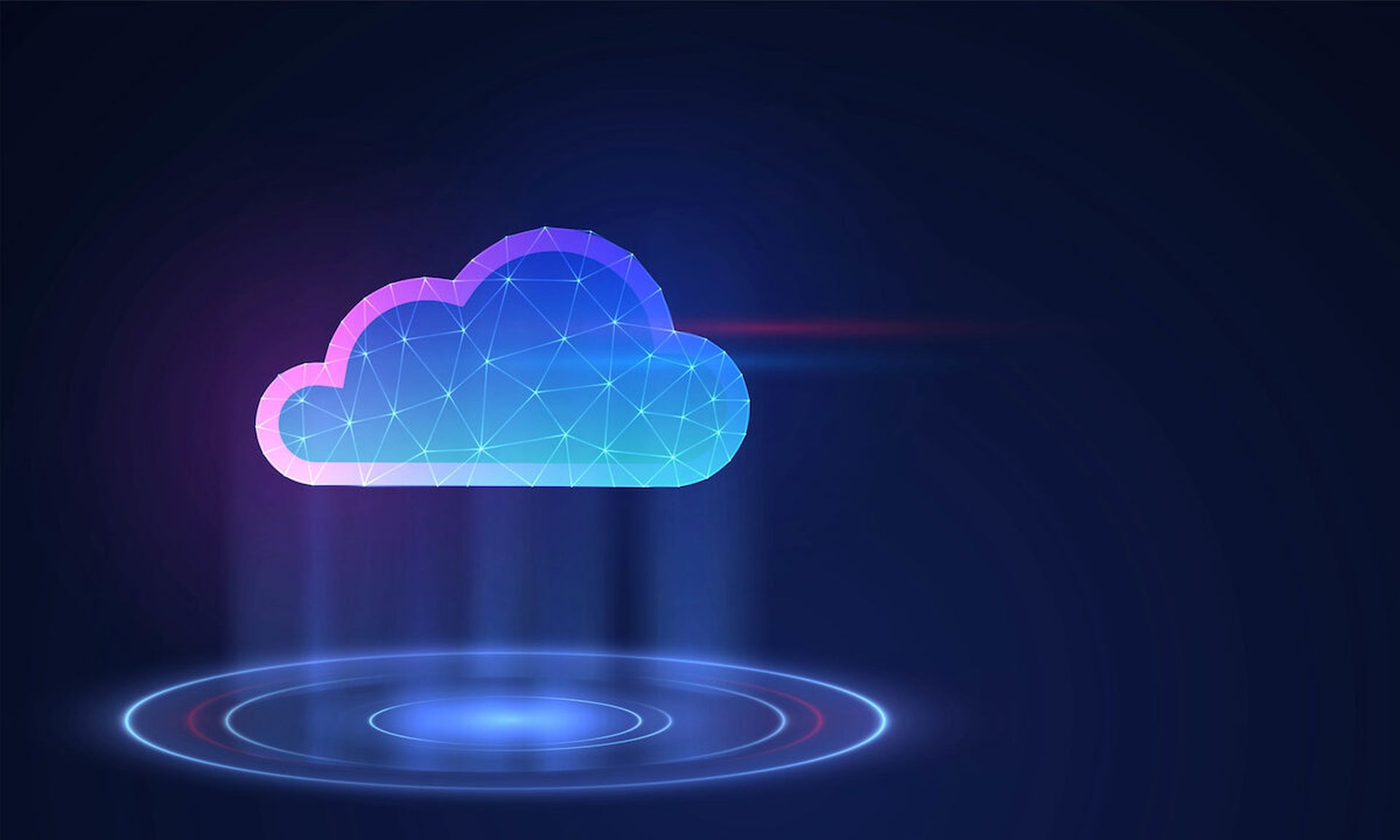 Blue glowing mesh cloud icon, cloud technology concept