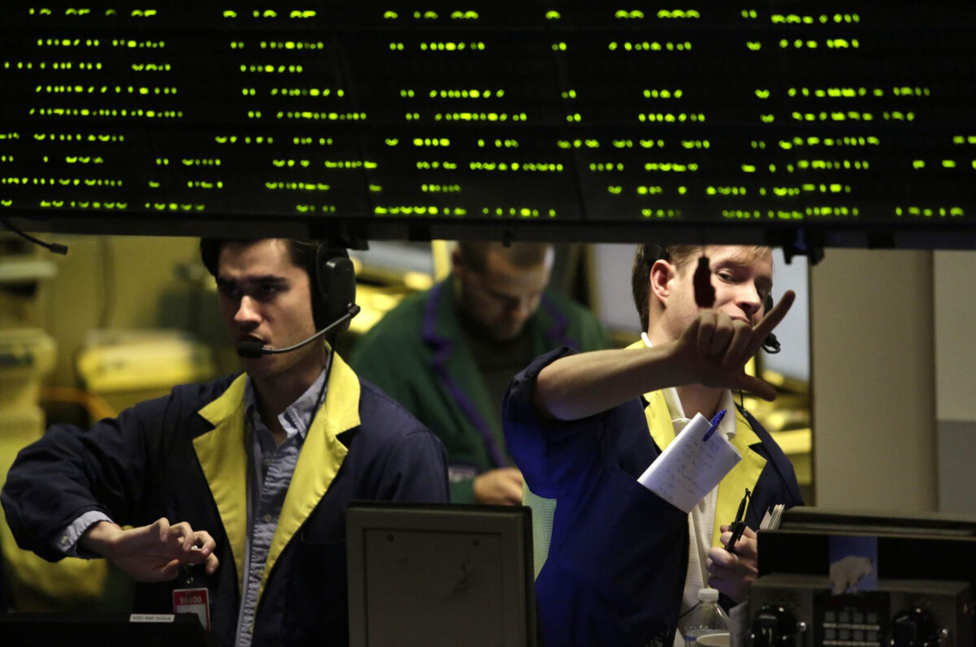 Traders in the Standard & Poor's 500 stock index options pit at the Chicago Board Options Exchange (CBOE).