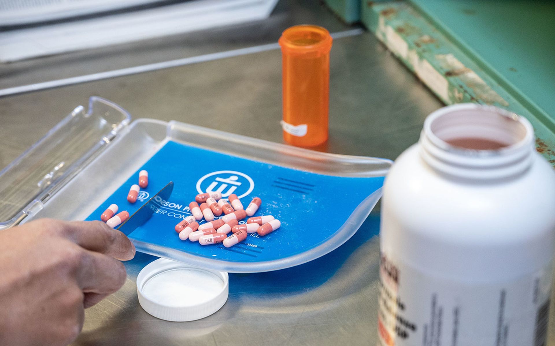 Medications prepared in a pharmacy.