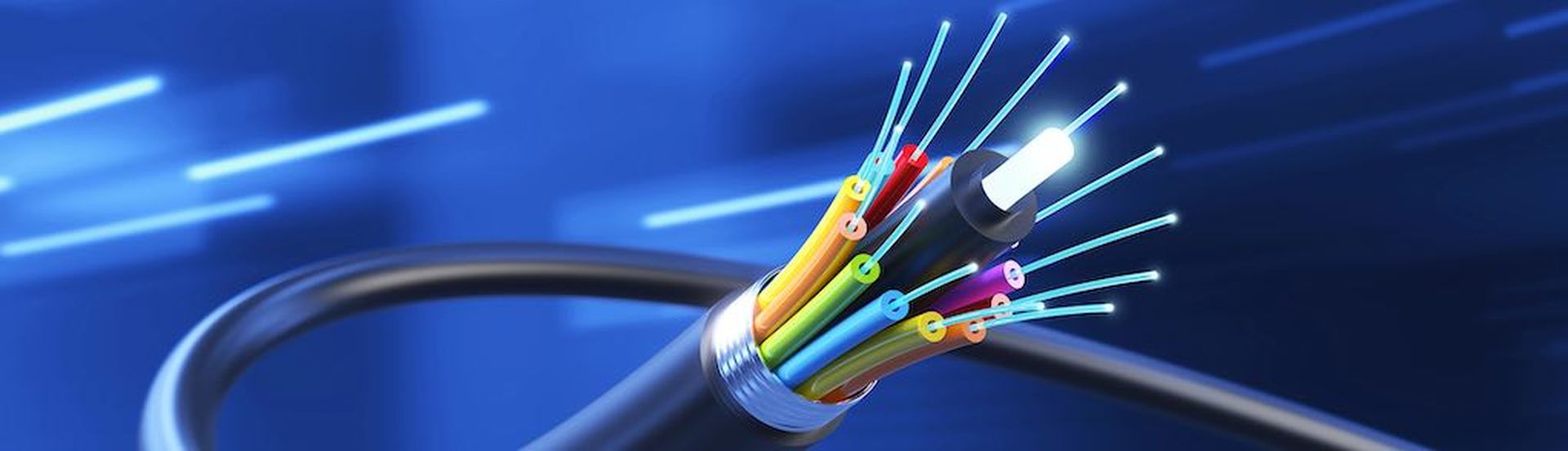 Connection of Optical fiber cable, technology background, 3d illustration.