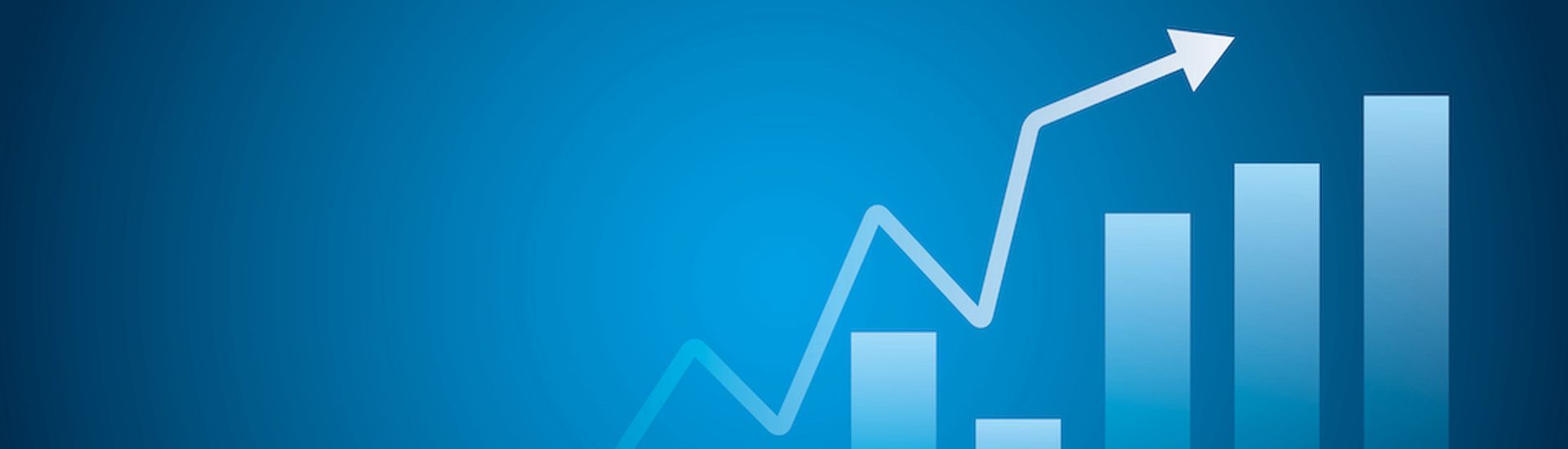 Arrow rising up with bar graph on dark blue background. illustration of growth business success or goal development, financial investment profit graph and leadership motivation strategy achievement.