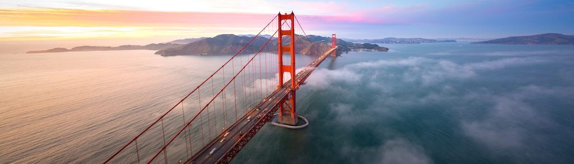 Golden Gate Bridge at Sunset Aerial View, San Francisco , California