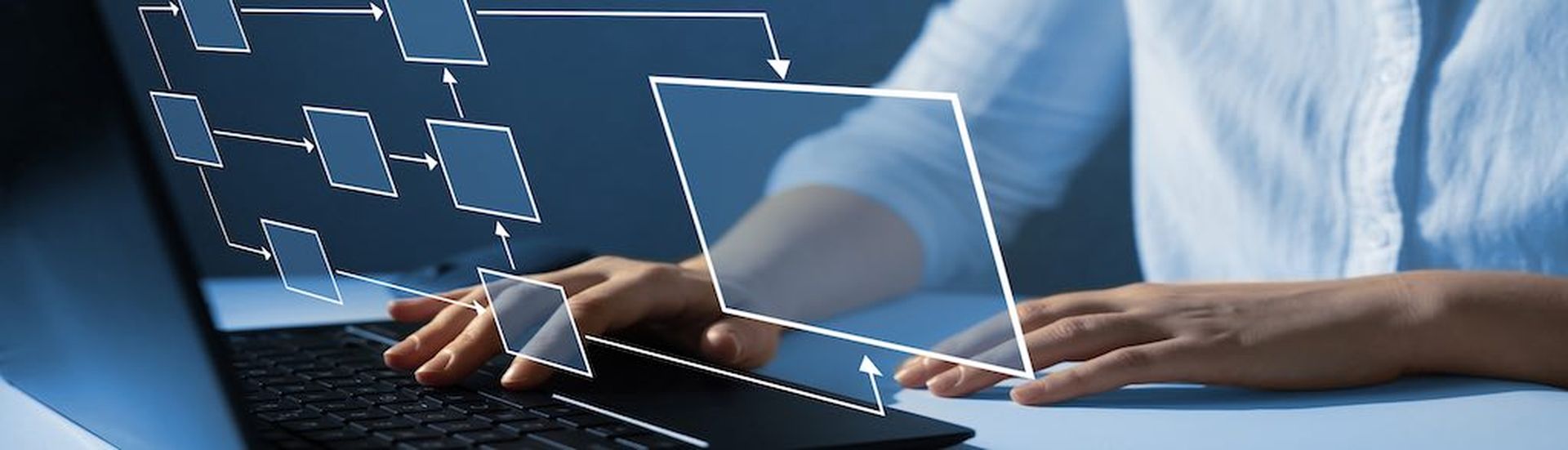 Business process and workflow automation with flowchart. Scheme of hierarchy management of corporate and processing management