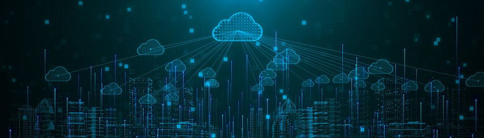 Smart city of cloud computing using artificial intelligence. Futuristic technology internet and big data 5g connection. Cybersecurity digital data background