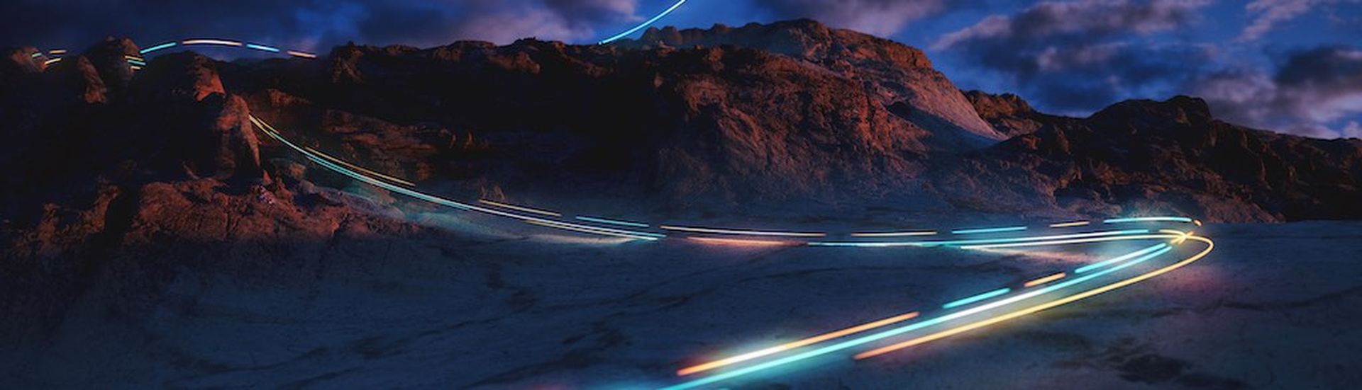 A mysterious light trail descending a mountain slope