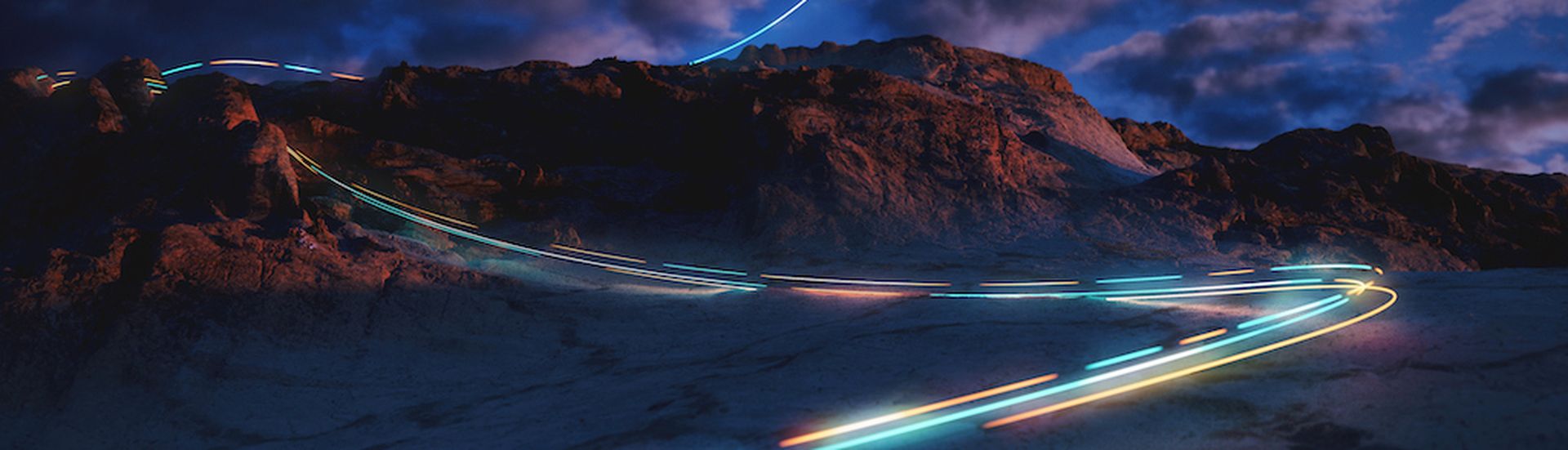 A mysterious light trail descending a mountain slope