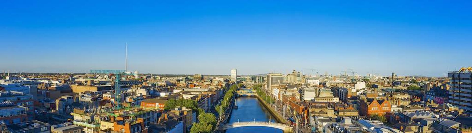 Dublin Ireland with Liffey river aerial view