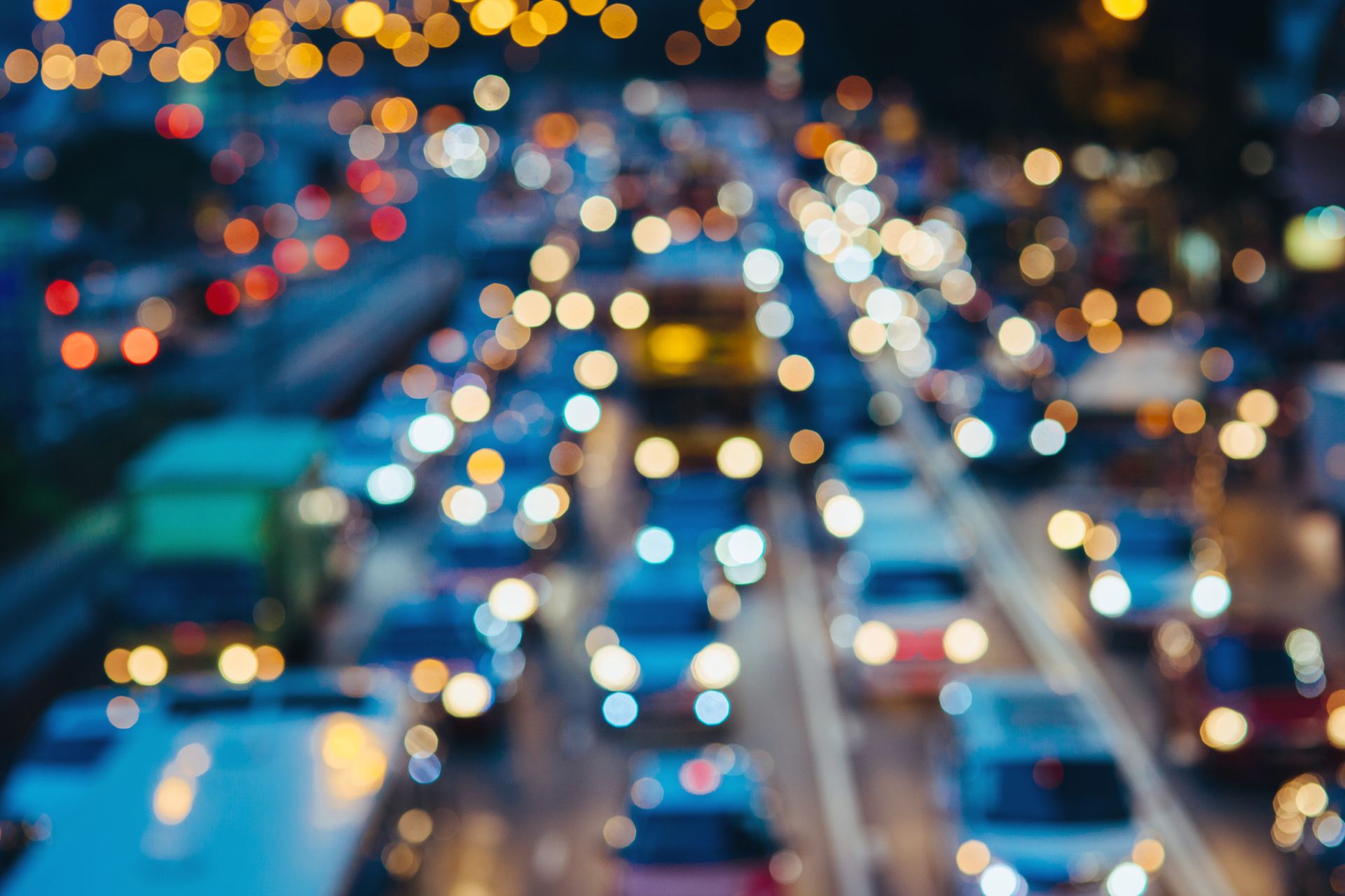 Defocused image of rush hour traffic on busy highway in the evening