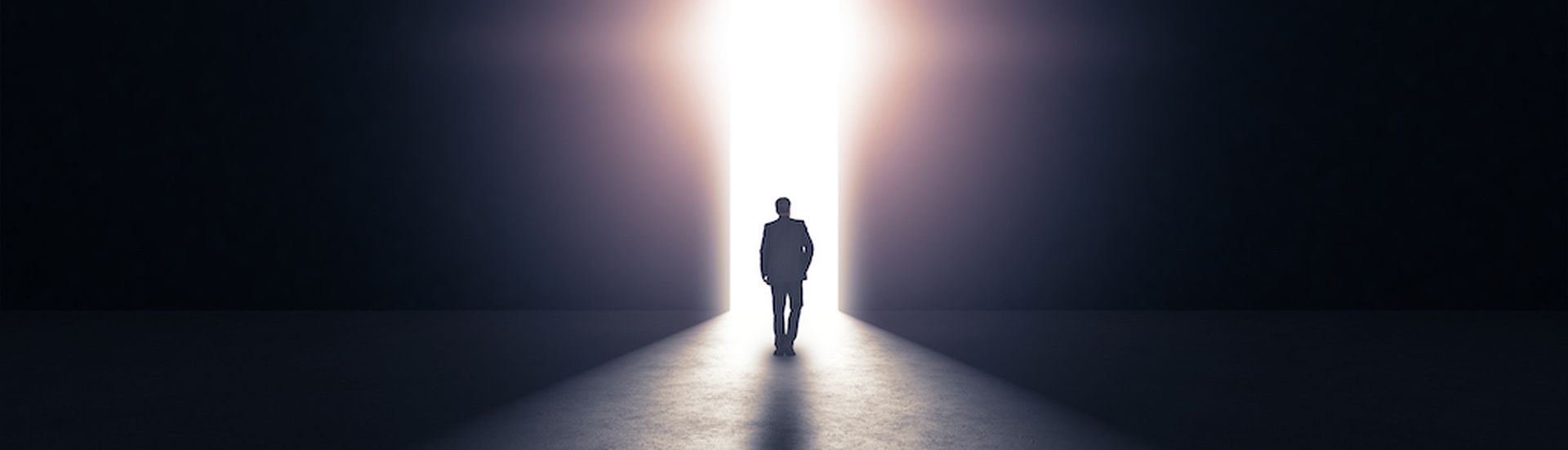 Man walking towards light. 3d rendering