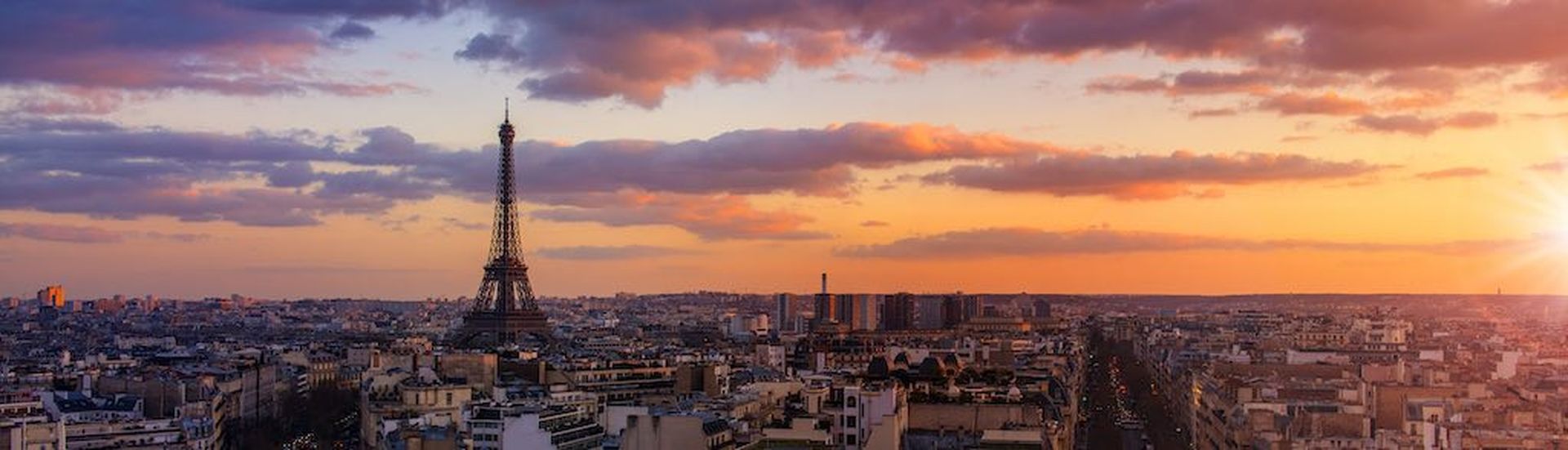 Paris cityscape and Eiffel Tower shot from Arc de Triomph.