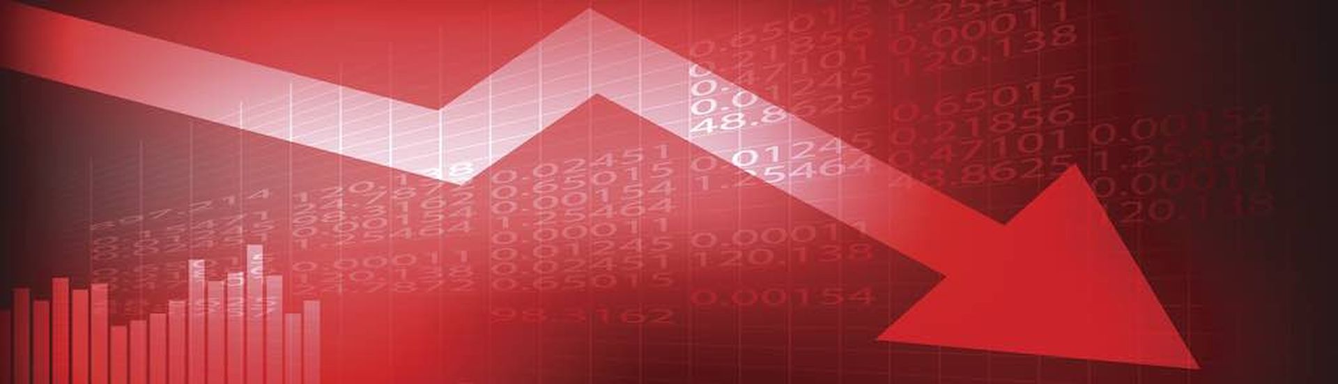 Vector : Decreasing graph and arrow on red stock board