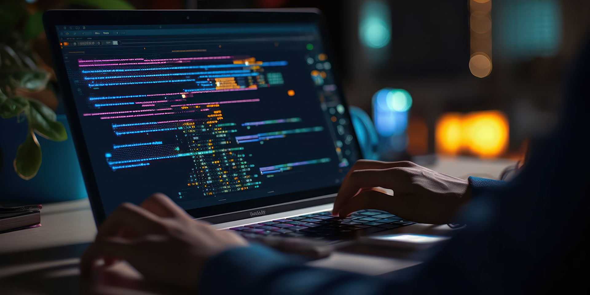 Programmer working on their professional development types on a laptop computer keyboard.