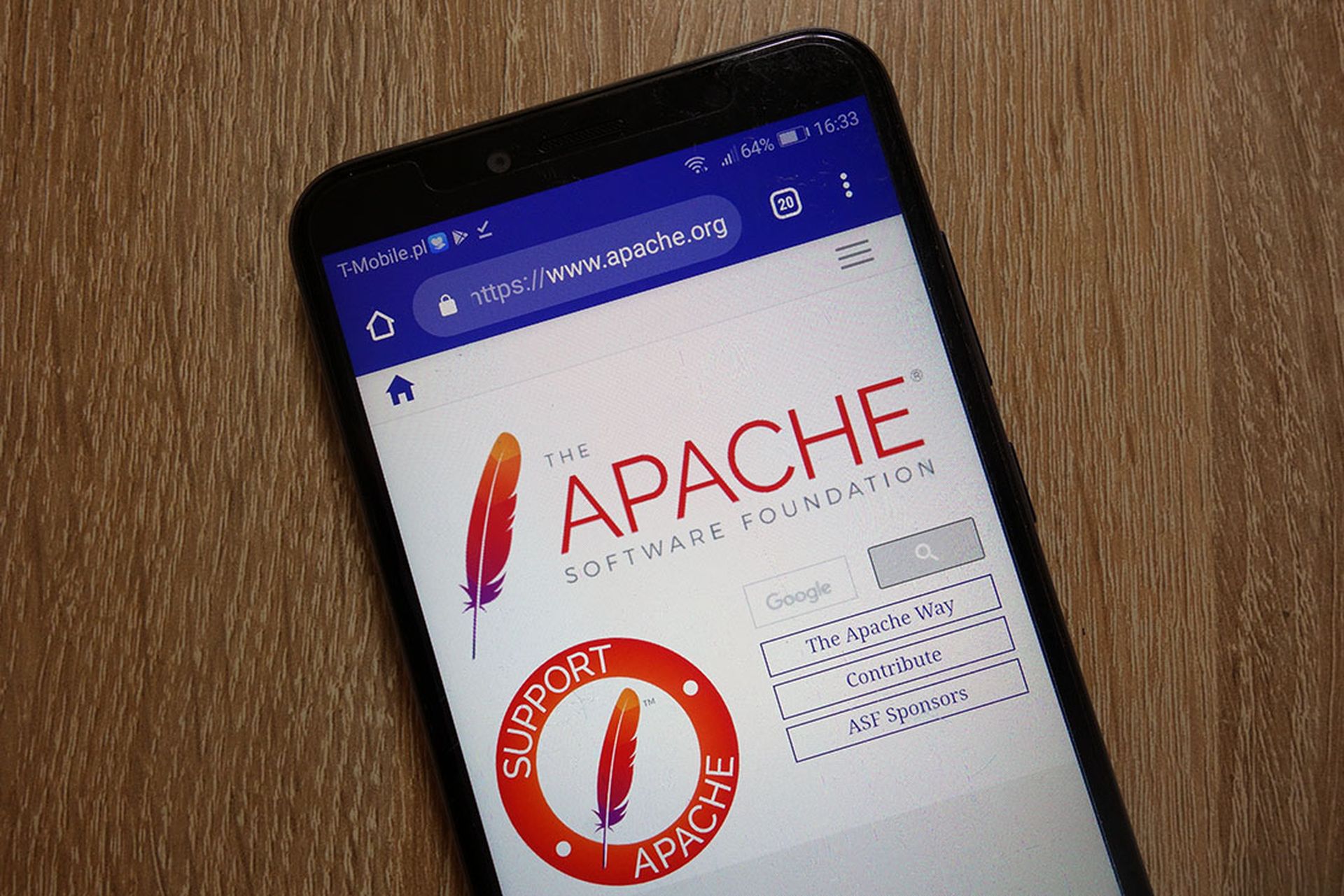 Apache HTTP Server website (www.apache.org) displayed on smartphone