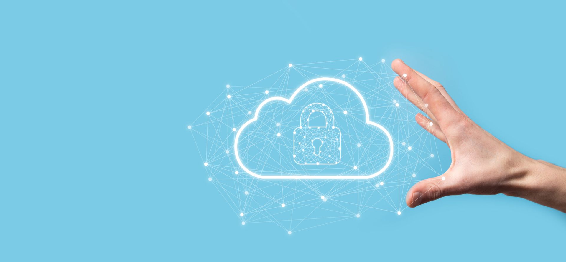 Business man hold,holding cloud computing data and security on global networking,Padlock and cloud icon. Technology of business.Cybersecurity and information or network protection.internet project.