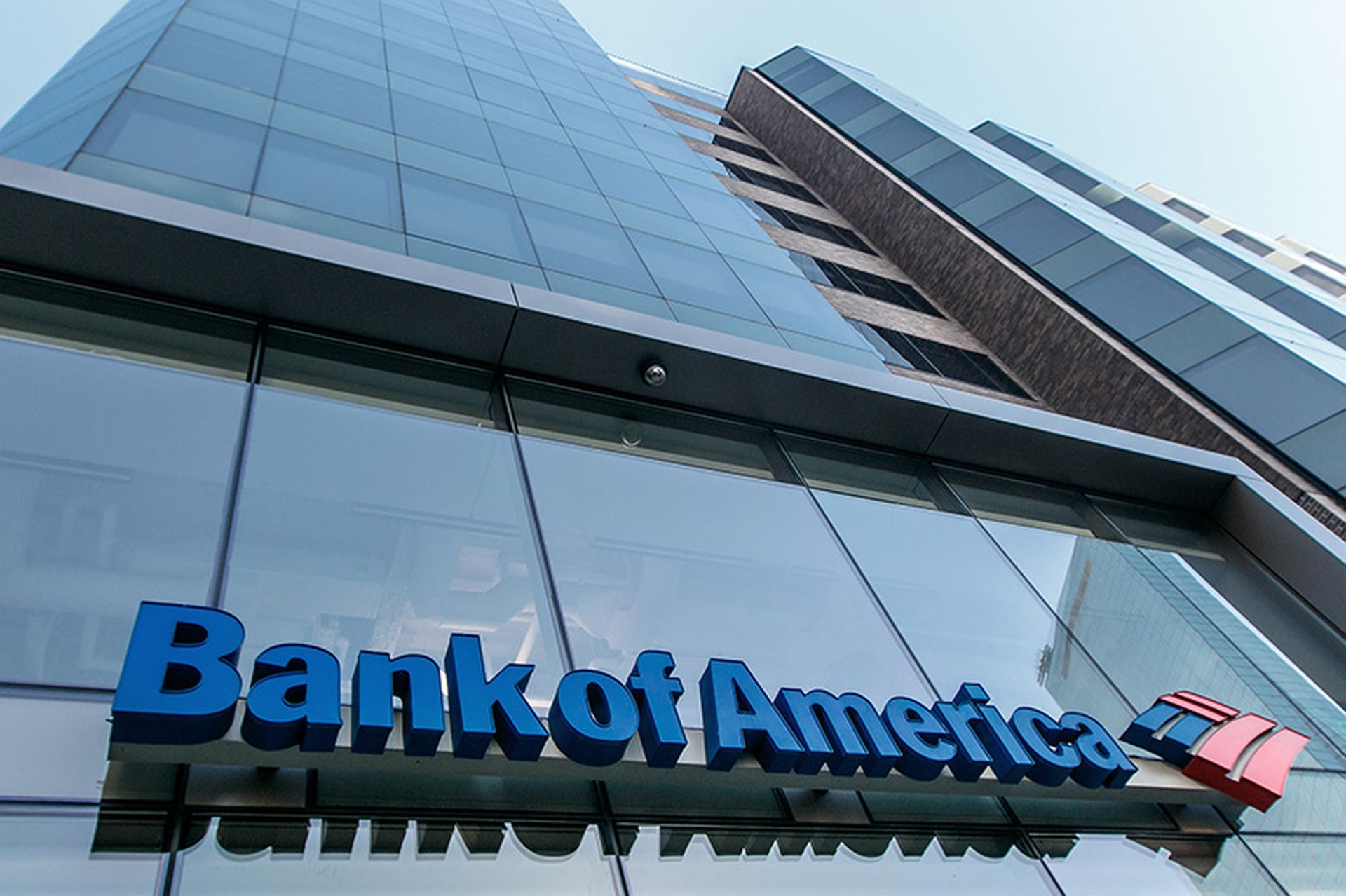 Bank of America sign above the entrance to one of its branches.