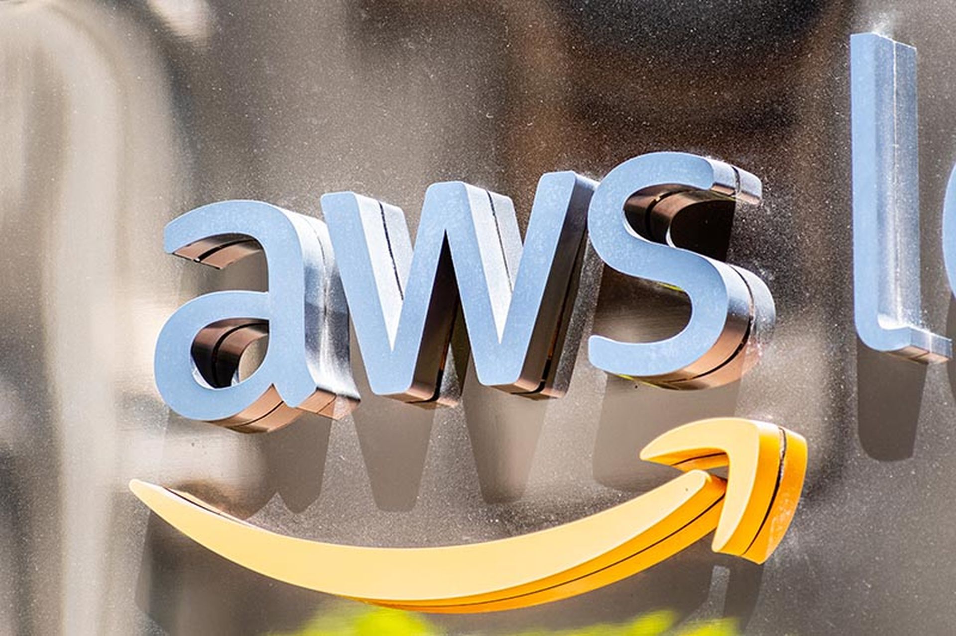 August 21, 2019 San Francisco / CA / USA &#8211; Close up of AWS sign at their offices in SOMA district; Amazon Web Services (AWS) is a subsidiary of Amazon that provides on-demand cloud computing platforms