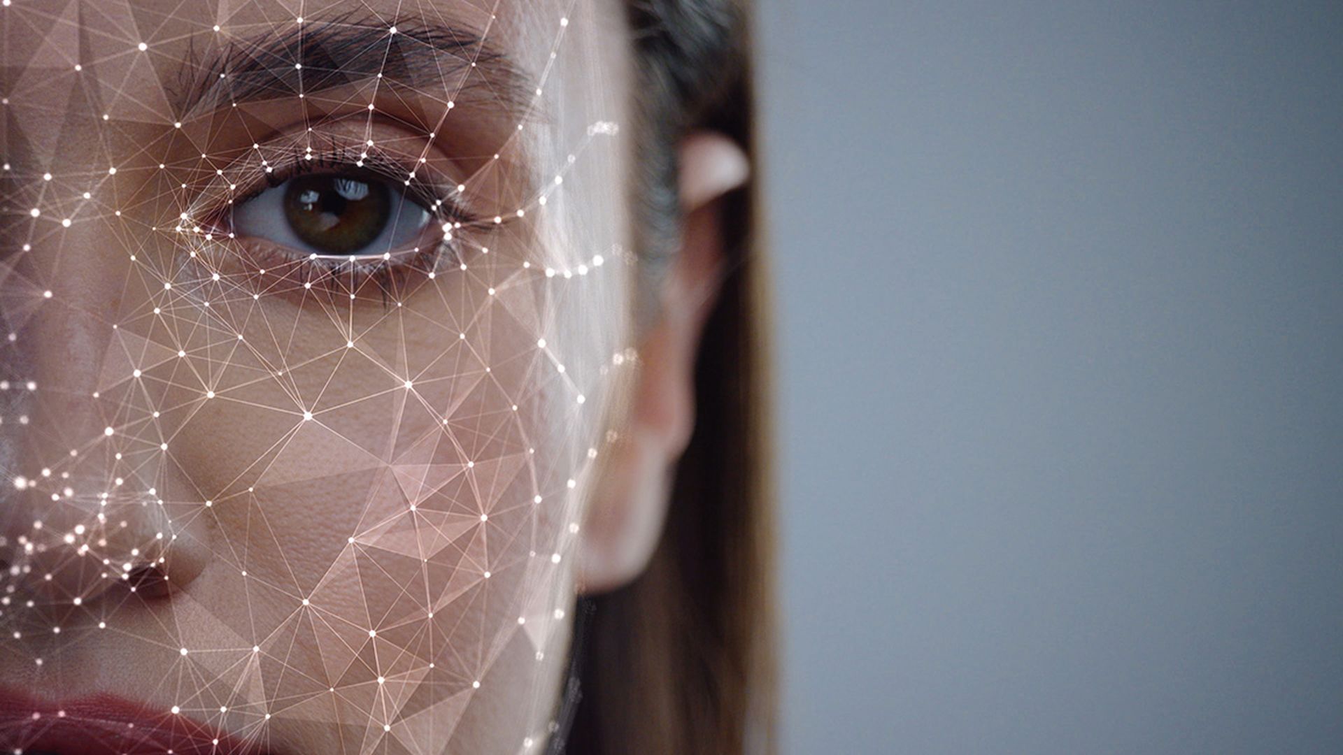 Face ID. Future. Half Face of Young Caucasian Woman for Face Detection.