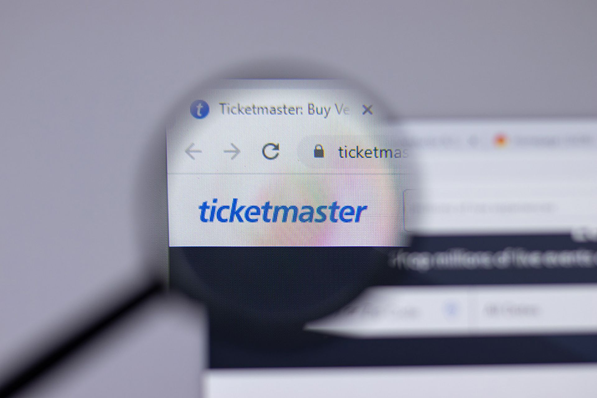 New York, USA - 26 April 2021: Ticketmaster company logo close-up on website page, Illustrative Editorial