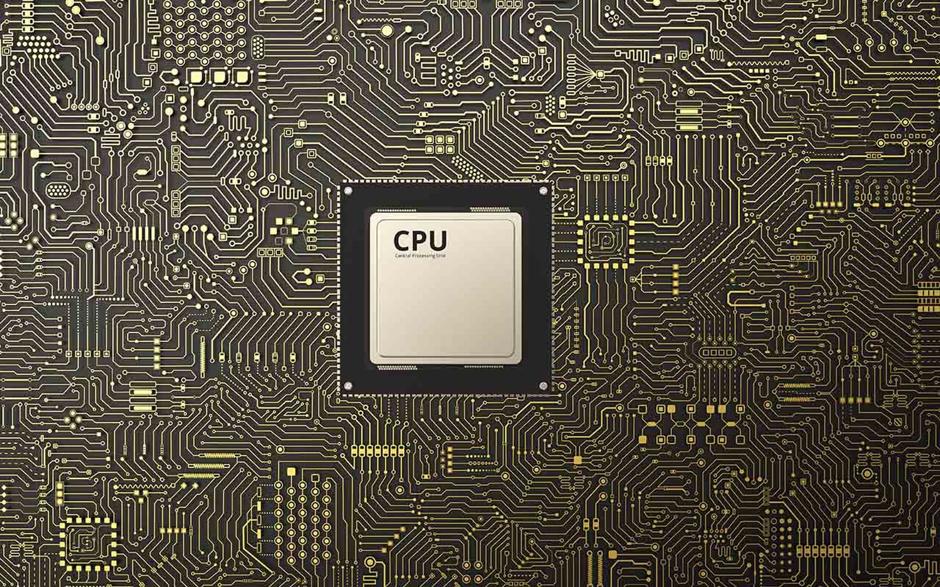 3d rendering cpu chip on circuit board background