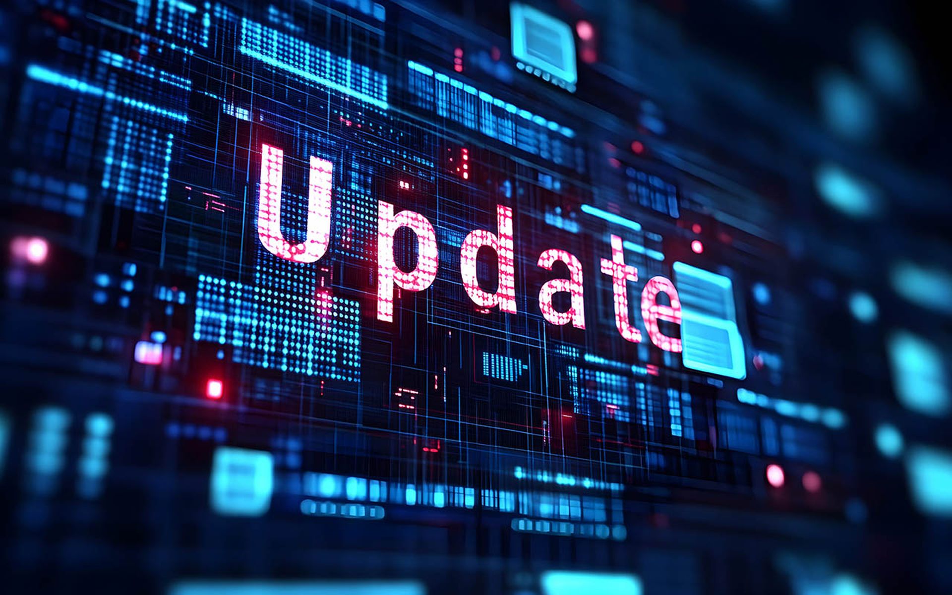 The word "Update" software system upgrade download new version internet technology concept.