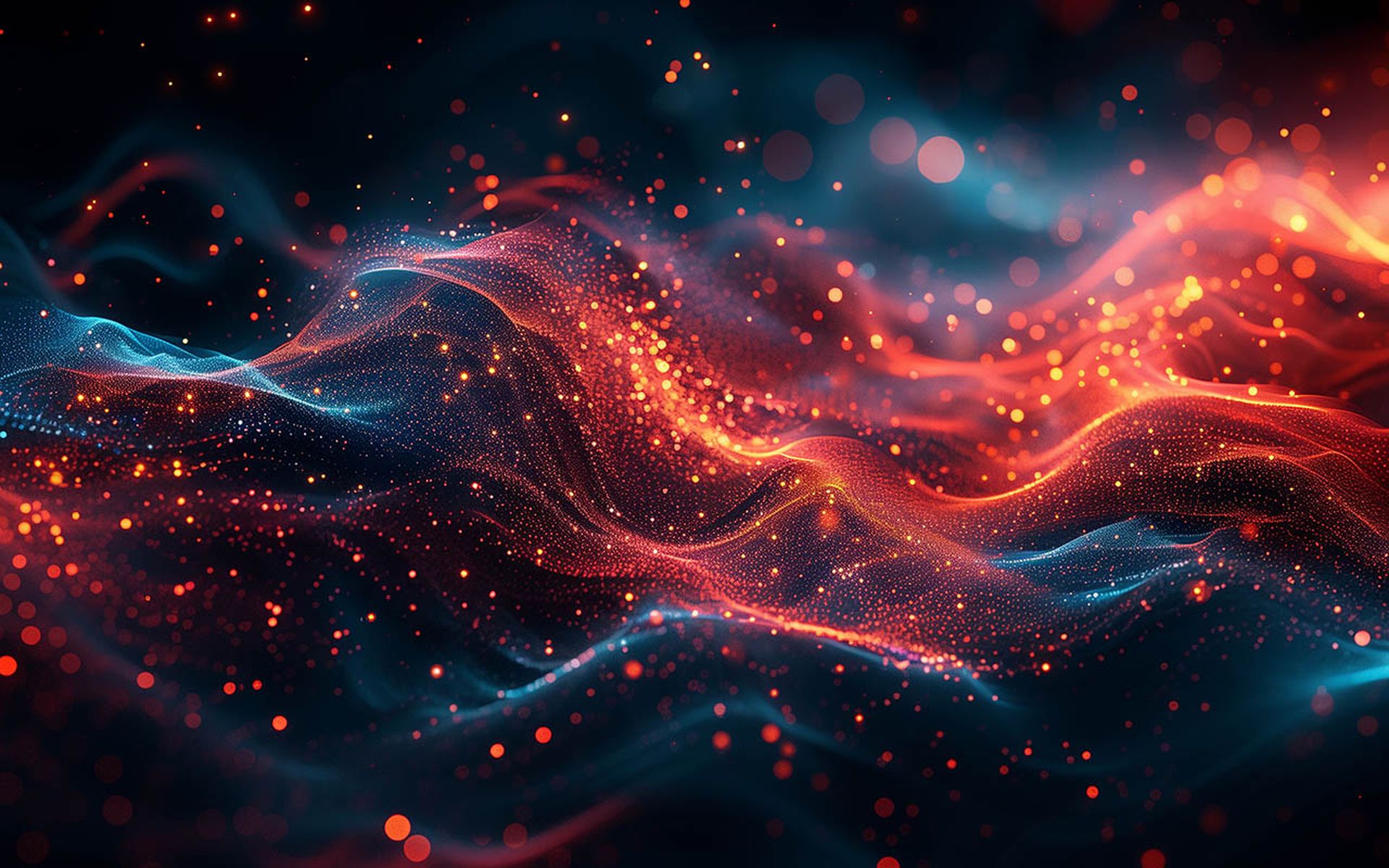 An abstract digital landscape created with vibrant waves of neon