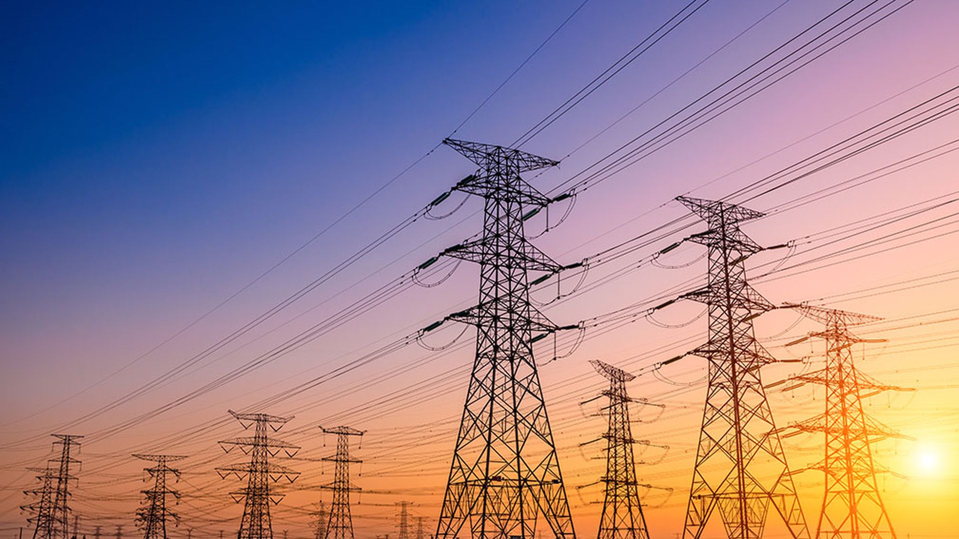 High voltage electricity tower sky sunset landscape,industrial background.