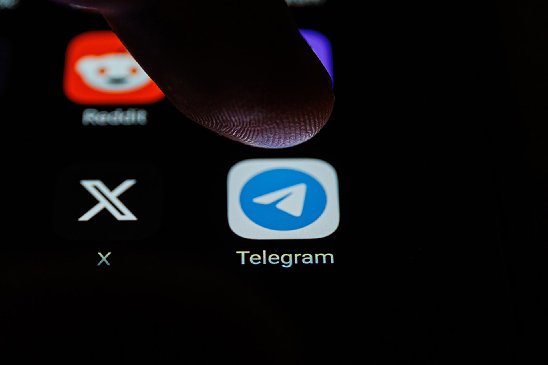 Telegram app on smartphone screen. Telegram messenger, free speech, security, privacy